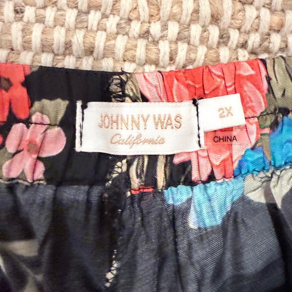Johnny Was Silk Blend Floral Wide Leg Pants Boho Black Multicolor Size 2X - Picture 2 of 6
